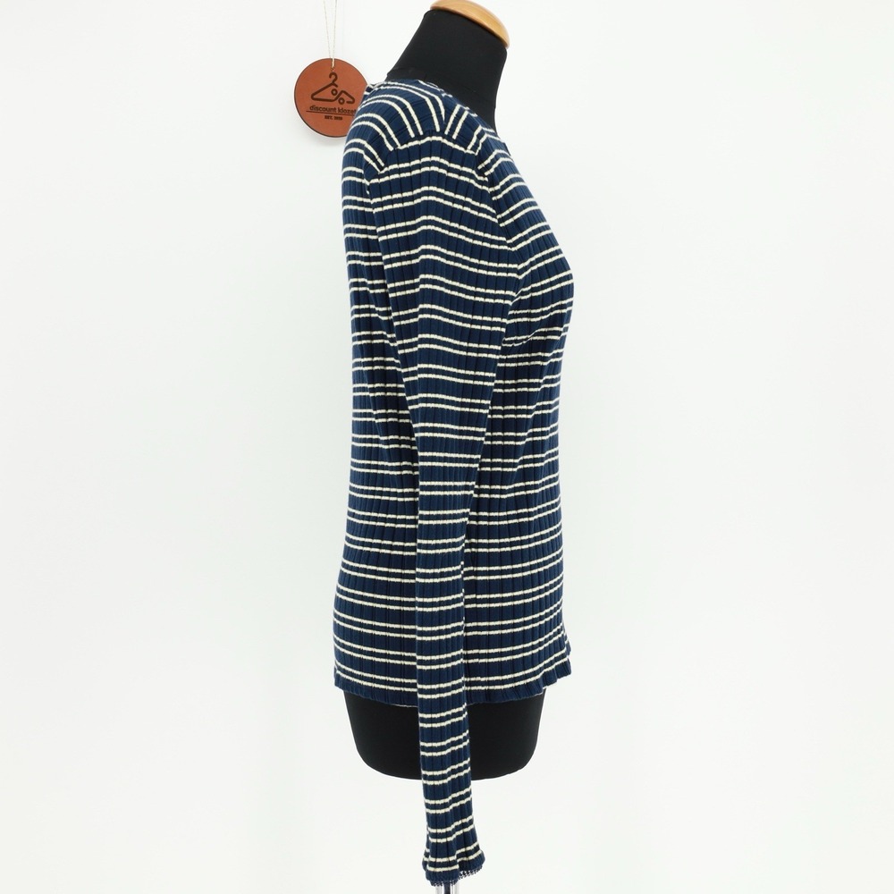 J. Crew Pointelle Long Sleeve Stripe Lace Trim Ribbed T-shirt CC997 Preppy Large - Picture 2 of 9